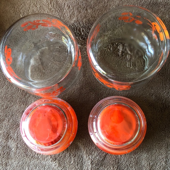 Vintage MoD Glass Jars with Orange Swirl Design set of 2 - Picture 8 of 9